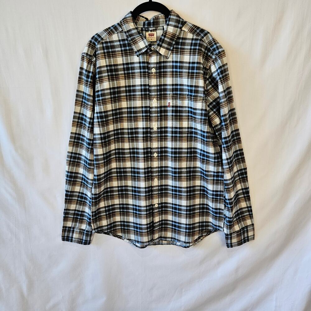 Levi's Plaid Button Up Long Sleeve Shirt Black White Medium